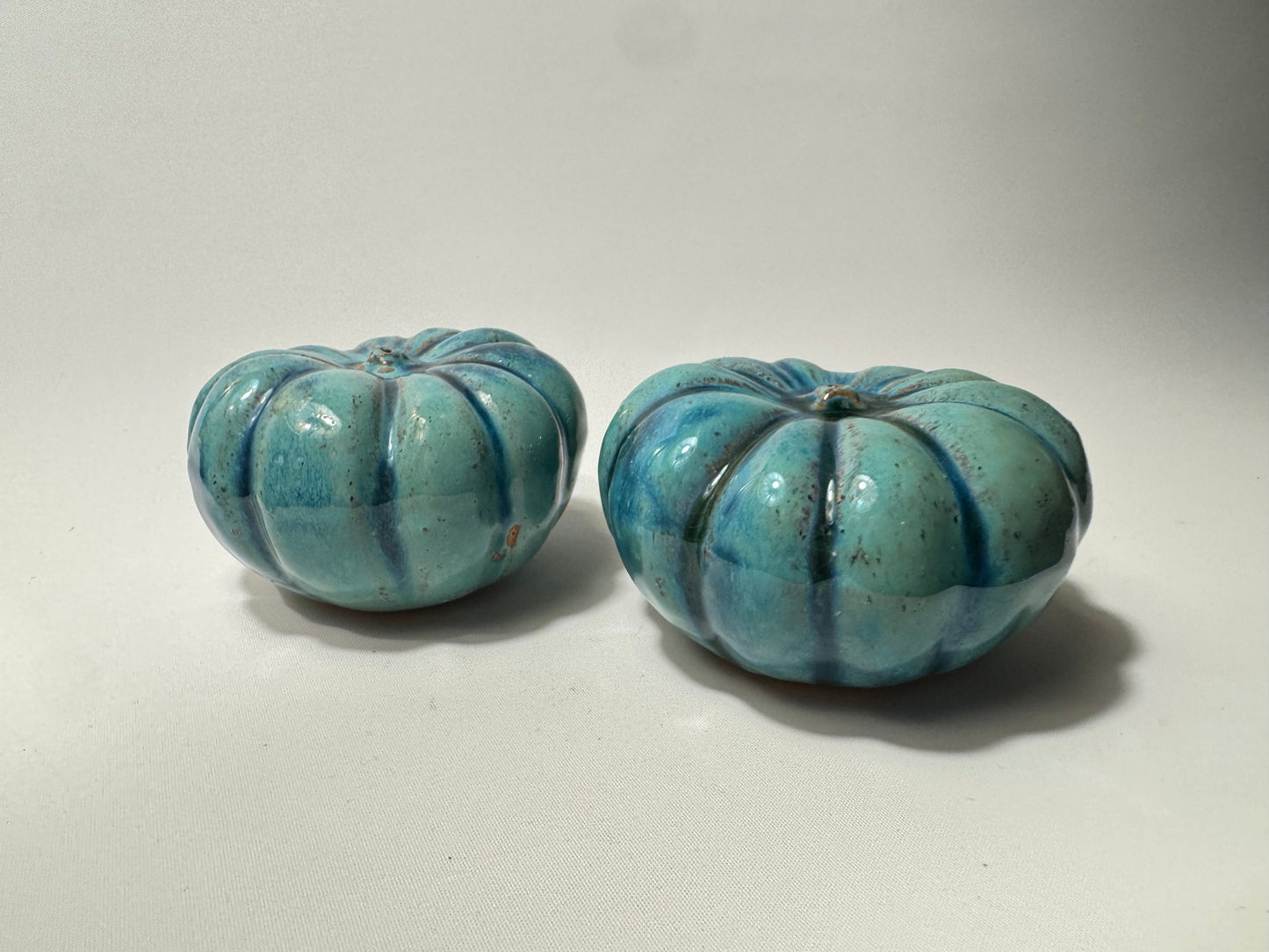 Stone Pumpkins with Blue & Turquoise Glaze | Handmade | Vintage Retro Quirky Decor | Halloween |