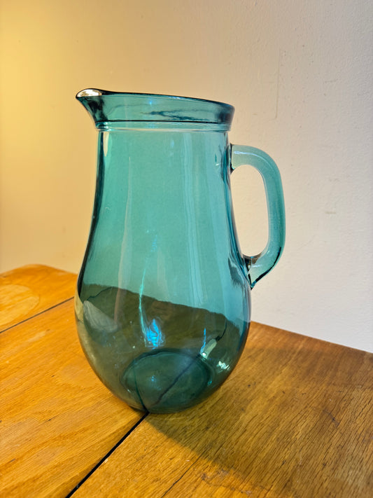 Turquoise Glass Jug | Vintage Retro Barware| Quirky Unique Cocktail Pitcher | Flower Vase |