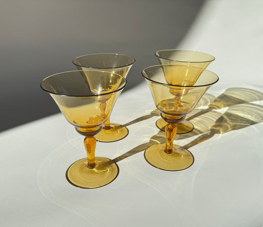 Amber Martini Margarita Cocktail Glasses | Vintage Retro Barware | Coloured Glass |