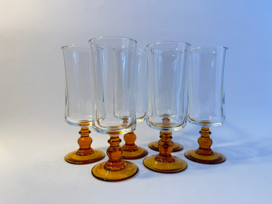 Luminarc Amber Stem Champagne Flute Glasses | Vintage Retro Barware | French Made in France