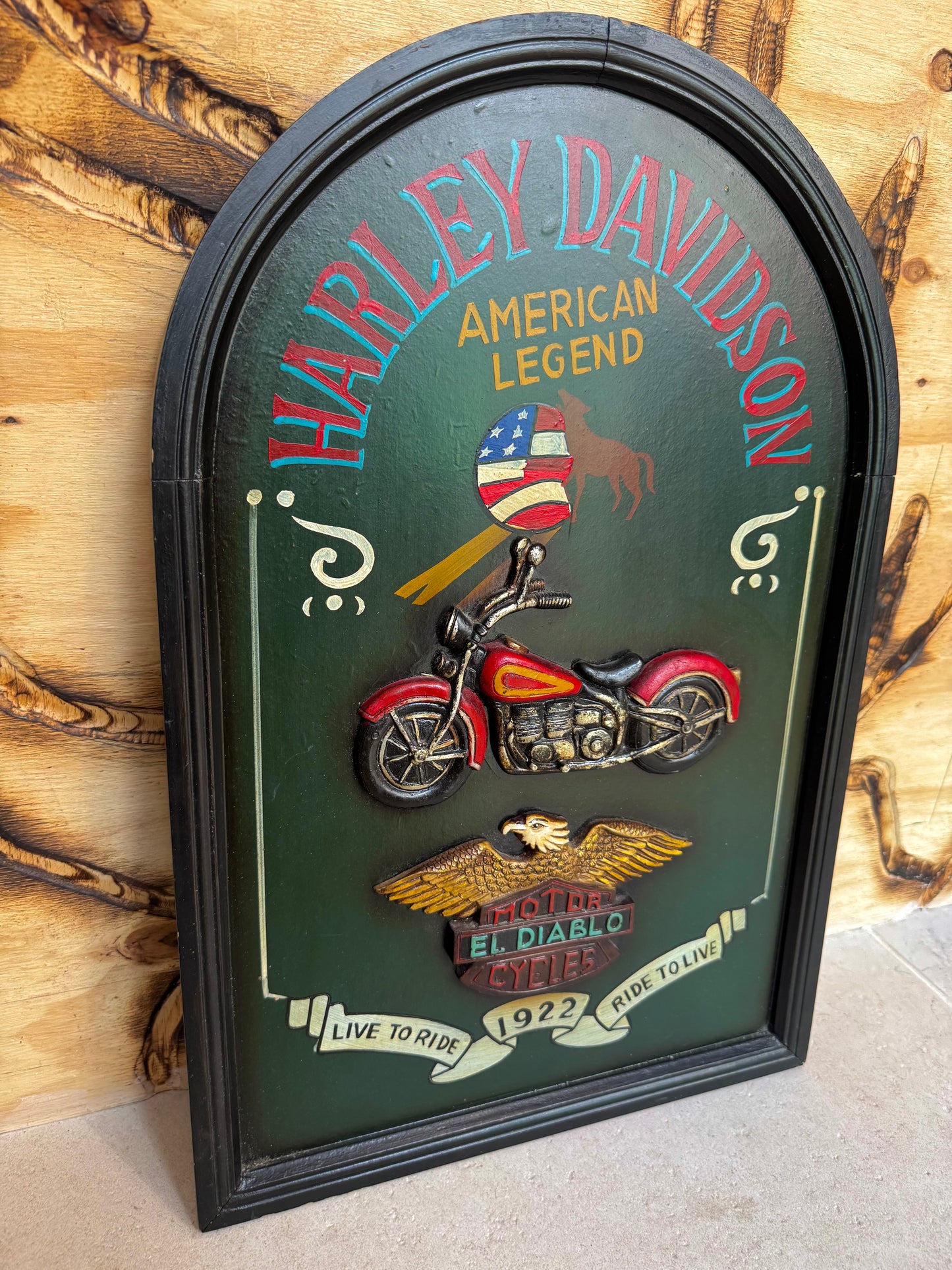 Harley Davidson Hand Painted Wall Decor | El Diablo Live to Ride |