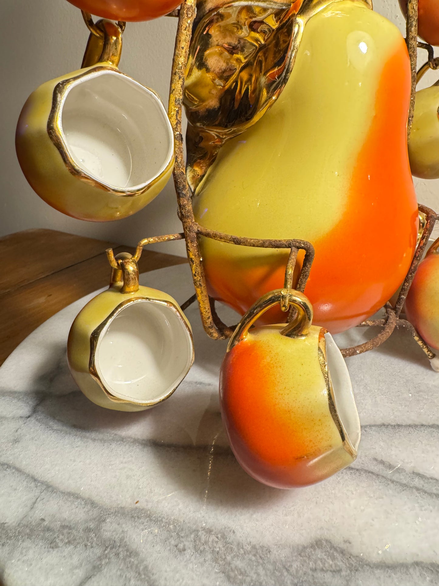 French Pear Liqueur Decanter Set with Stand & Cup Holder | Vintage Retro Quirky Barware |