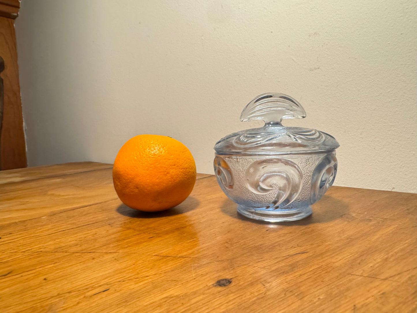 Small Pressed Glass Trinket Vanity Dish with Lid | Art Deco Vintage Retro |