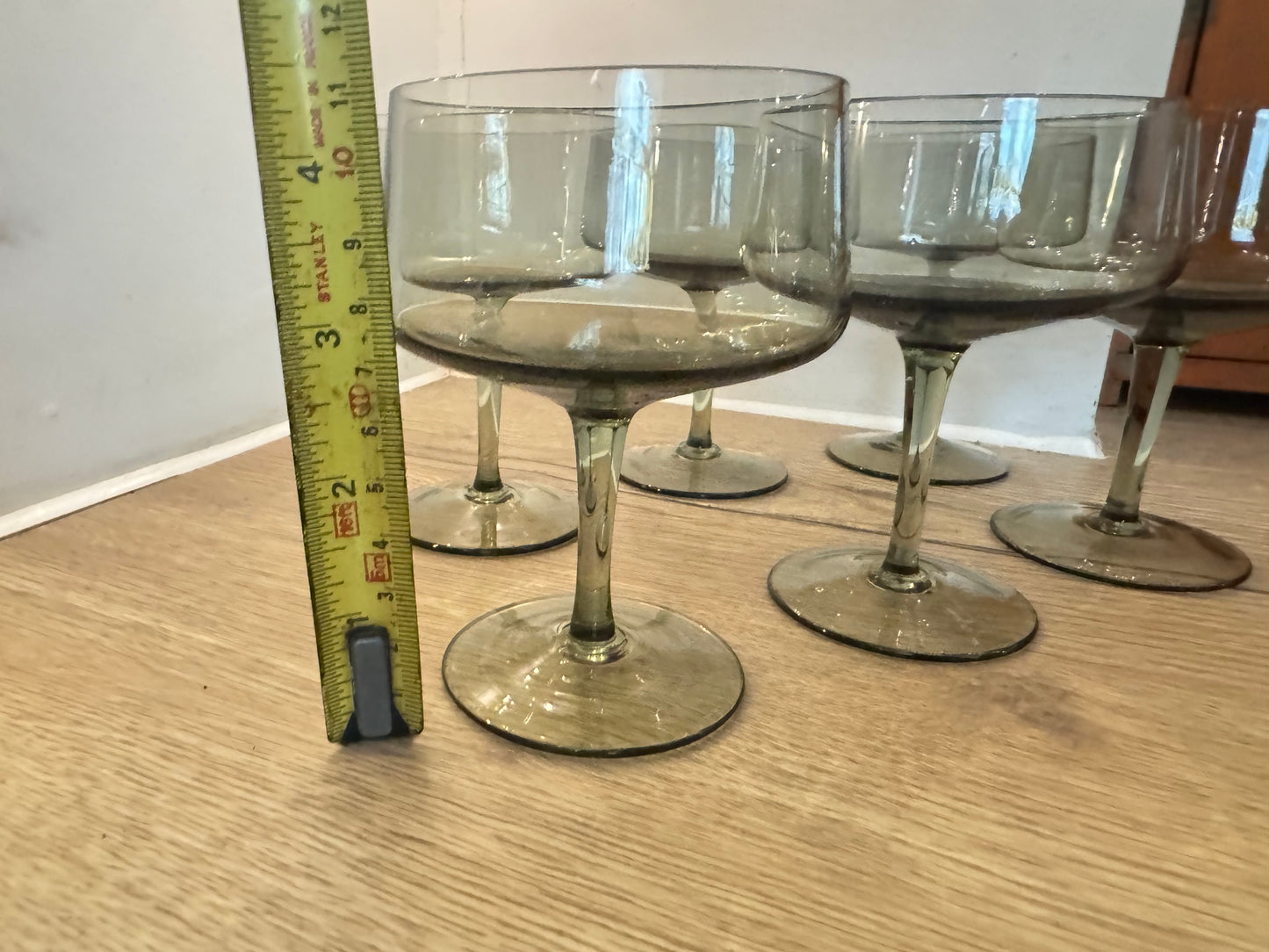 Set of 6 Smoked Cocktail Coupe Glasses | Vintage Retro Barware |