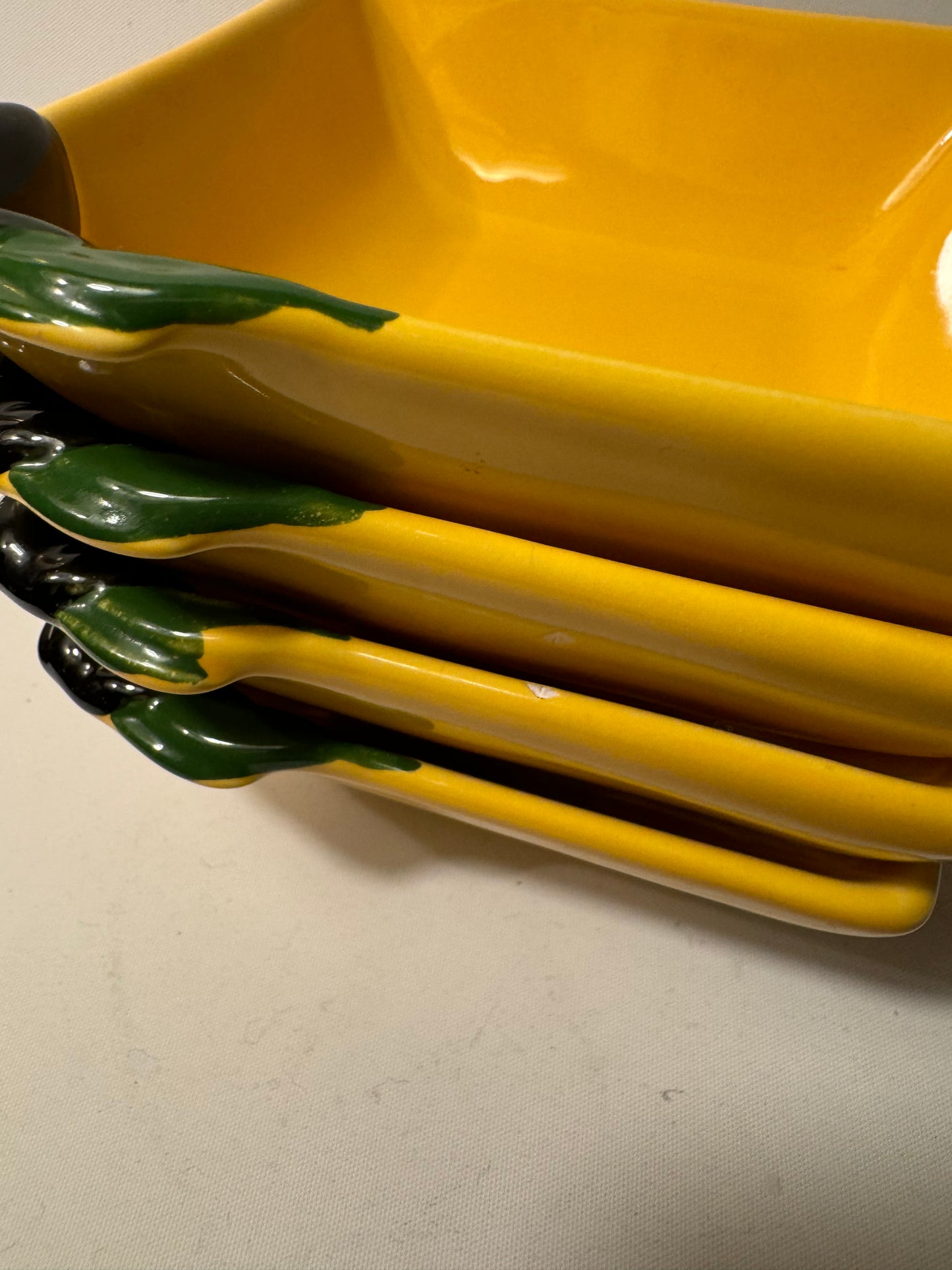 Silea Yellow Serving Bowls with Olive Design | Vintage Retro | Serveware Dinner Party | Made in France |