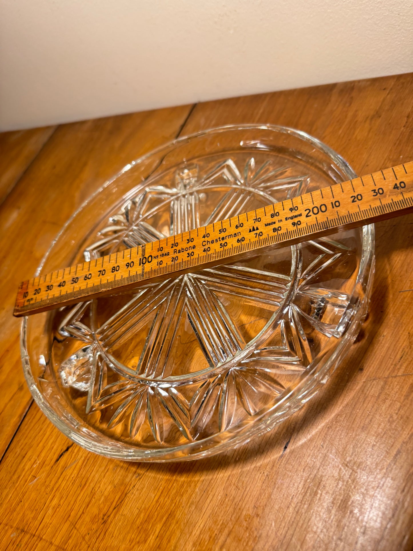 Cut Glass Footed Tray Plate | Candle Tray | Geometric Pattern | Dressing Table | Retro Unique | Decorative Plate |