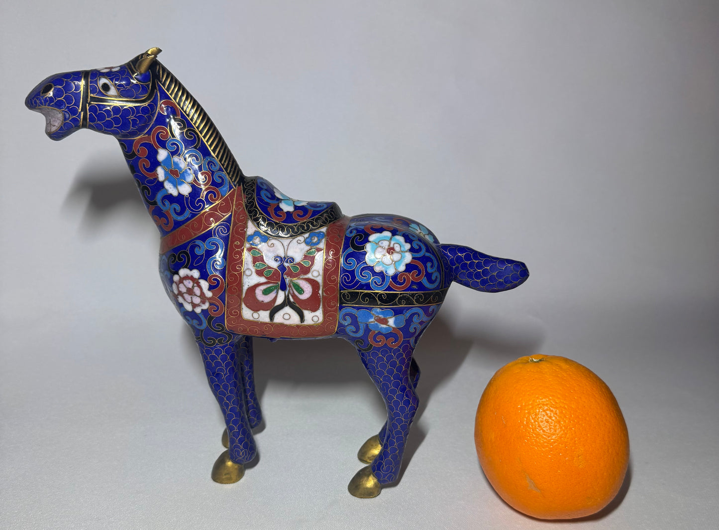 Blue Floral Cloisonné Horse