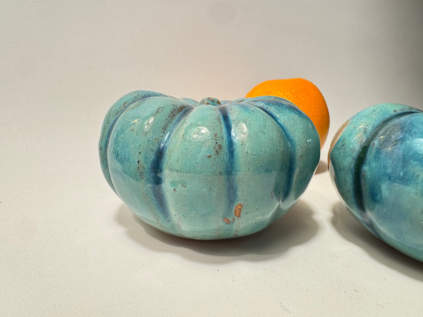 Stone Pumpkins with Blue & Turquoise Glaze | Handmade | Vintage Retro Quirky Decor | Halloween |