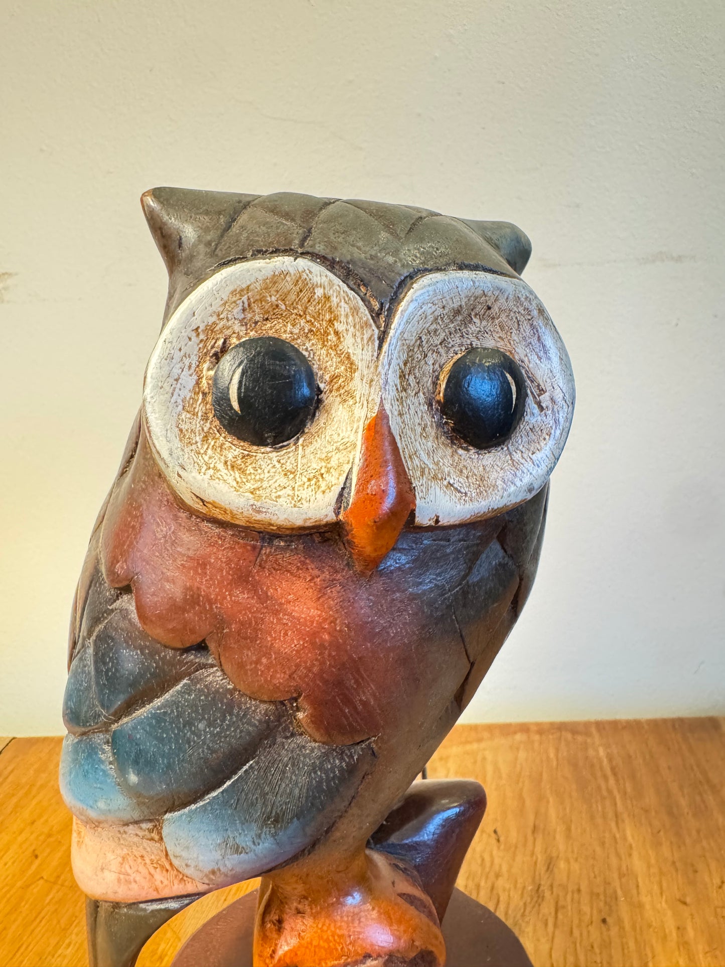 Handcarved Wooden Owl | Vintage Quirky Decor | Folk Art | Bird Sculpture |