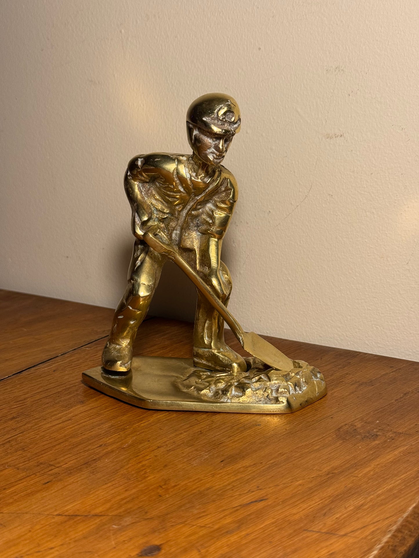 Solid Brass Coal Miner Figure with Removable Shovel