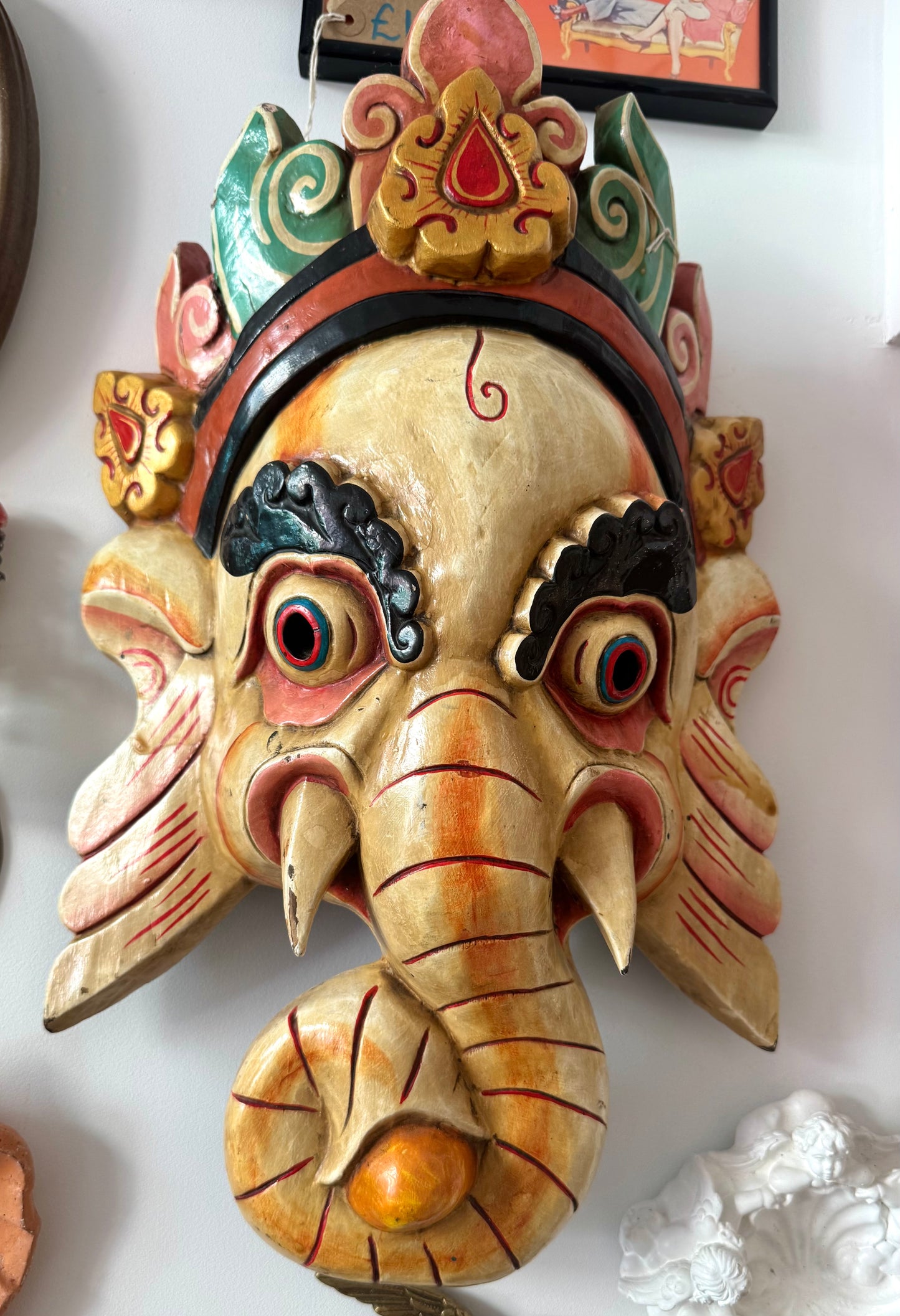 Ganesh Hand Carved Hand Painted Large Wood Wall Hanging | Vintage Quirky Unique | Spiritual Folk Art | Elephant