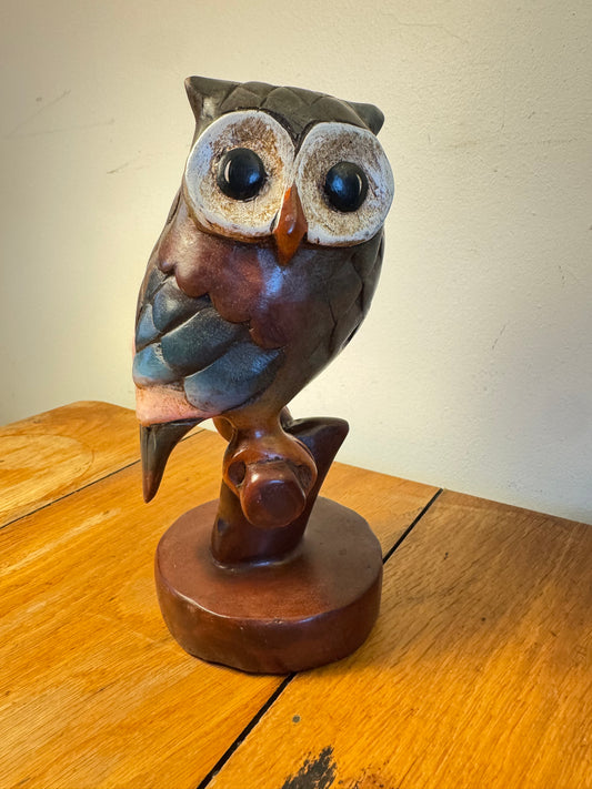 Handcarved Wooden Owl | Vintage Quirky Decor | Folk Art | Bird Sculpture |