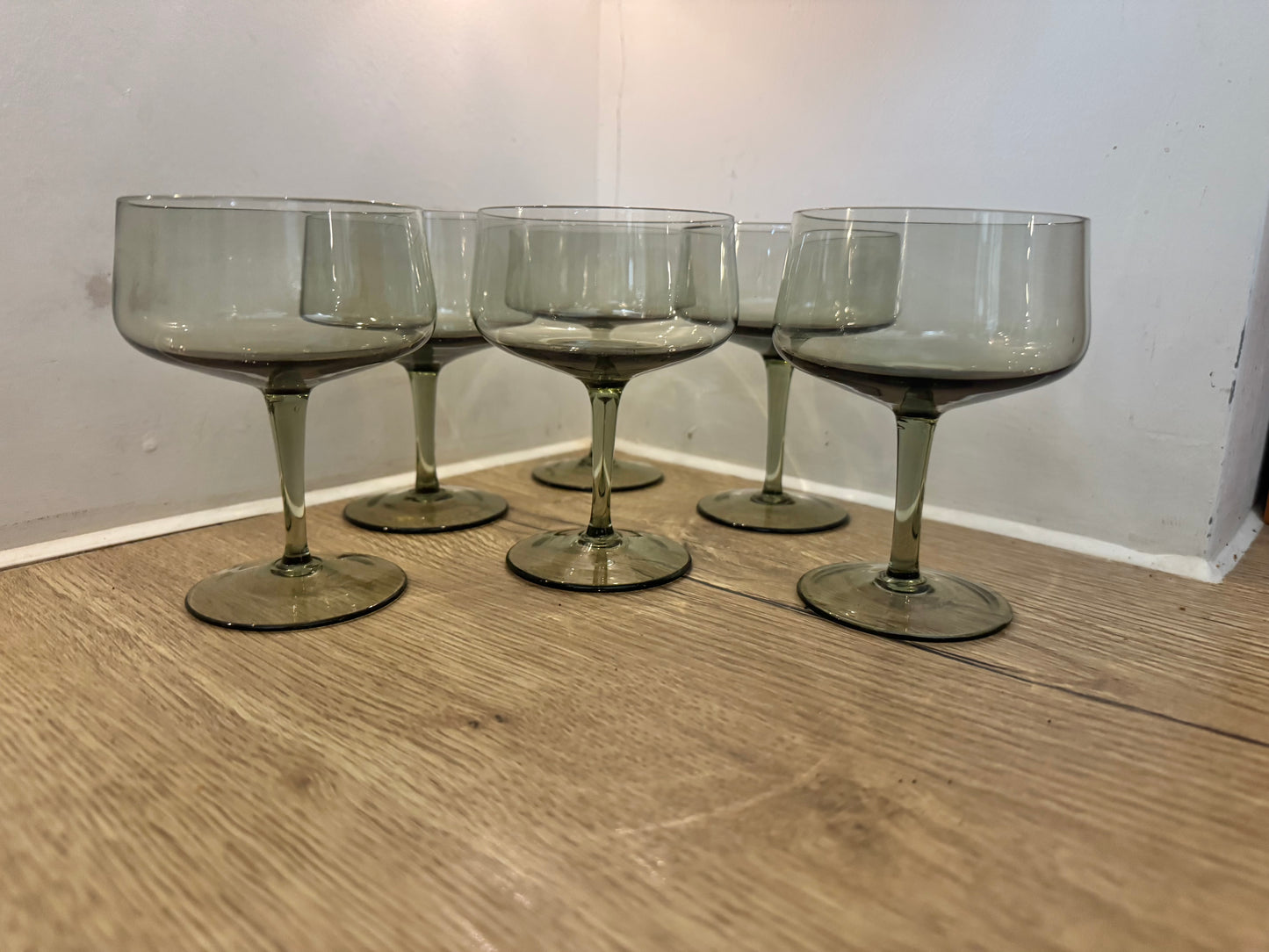 Set of 6 Smoked Cocktail Coupe Glasses | Vintage Retro Barware |
