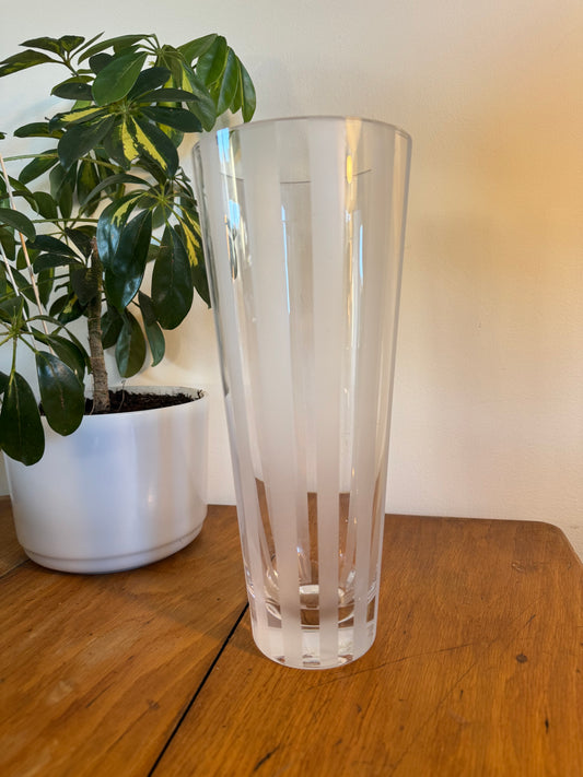 Clear Frosted Stripe Glass Vase | Vintage Retro |