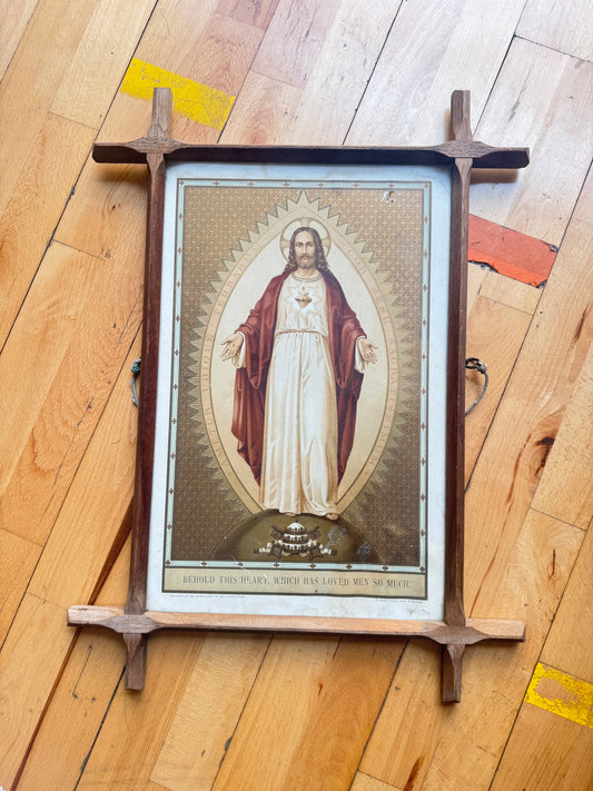 The Sacred Heart of Jesus Antique Framed Art | Vintage Retro | Catholic Holy Religious | Gallery Wall |