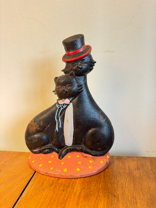 Vintage Cast Iron Tom Cat and Lady Cat Door Stop | Vintage Retro Antique | Quirky Unique |