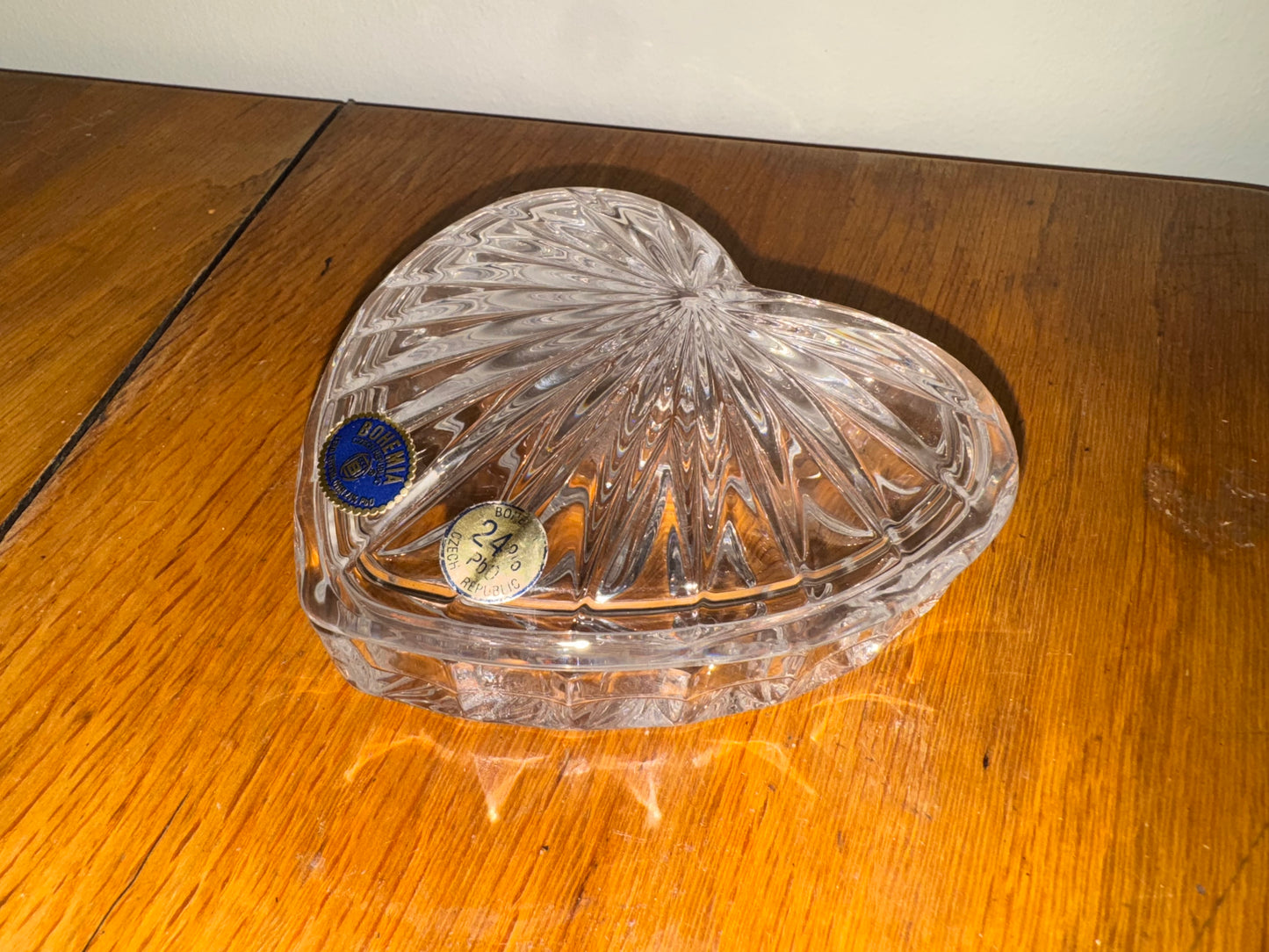 Bohemia Crystal Heart Shaped Lidded Trinket Dish | Vintage Retro |
