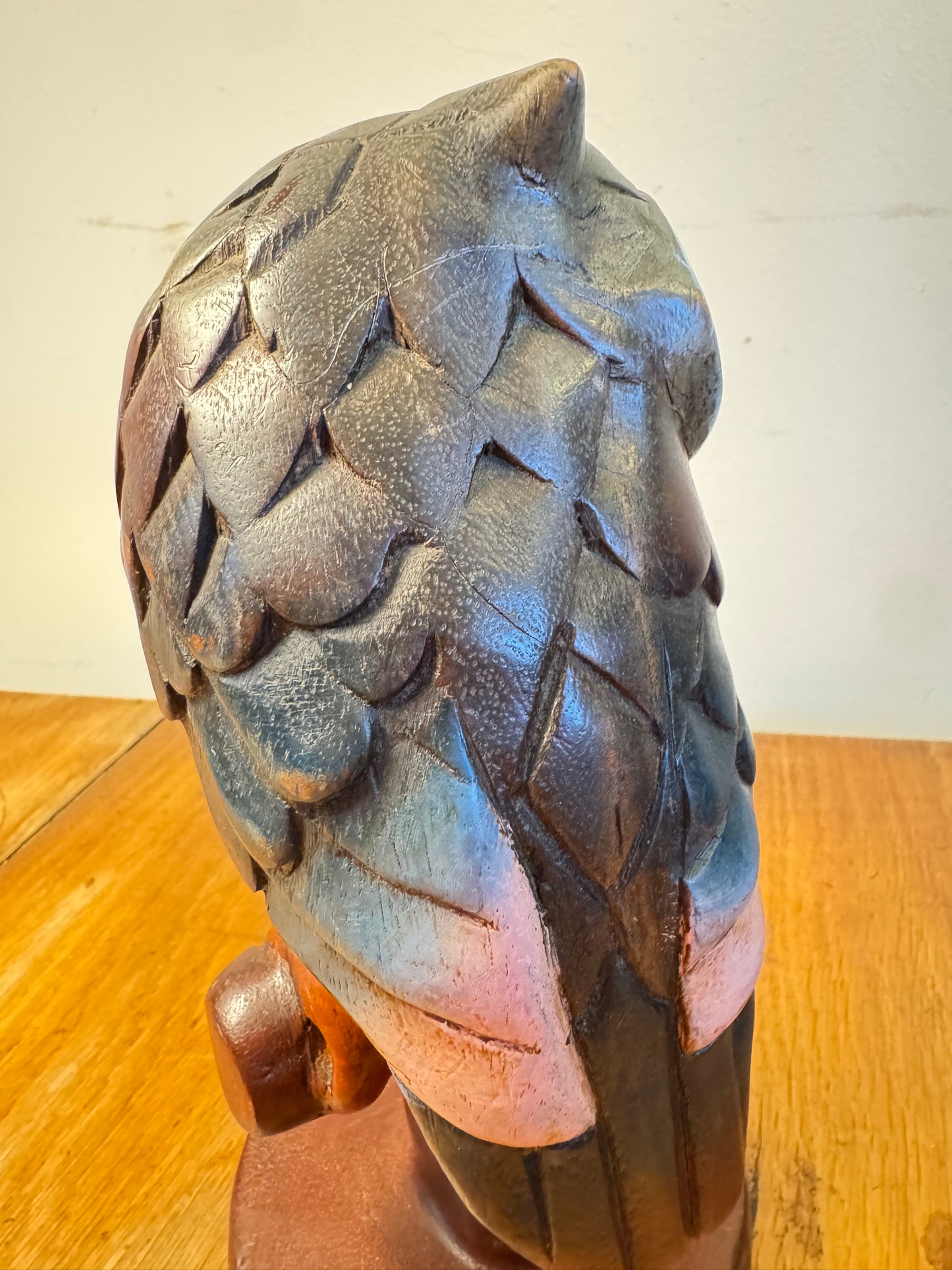 Handcarved Wooden Owl | Vintage Quirky Decor | Folk Art | Bird Sculpture |