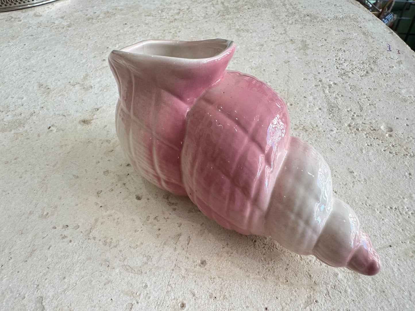 Pink Ceramic Shell Vase/Pot | Vintage Retro | Nautical Beach House | Kitsch Decor |