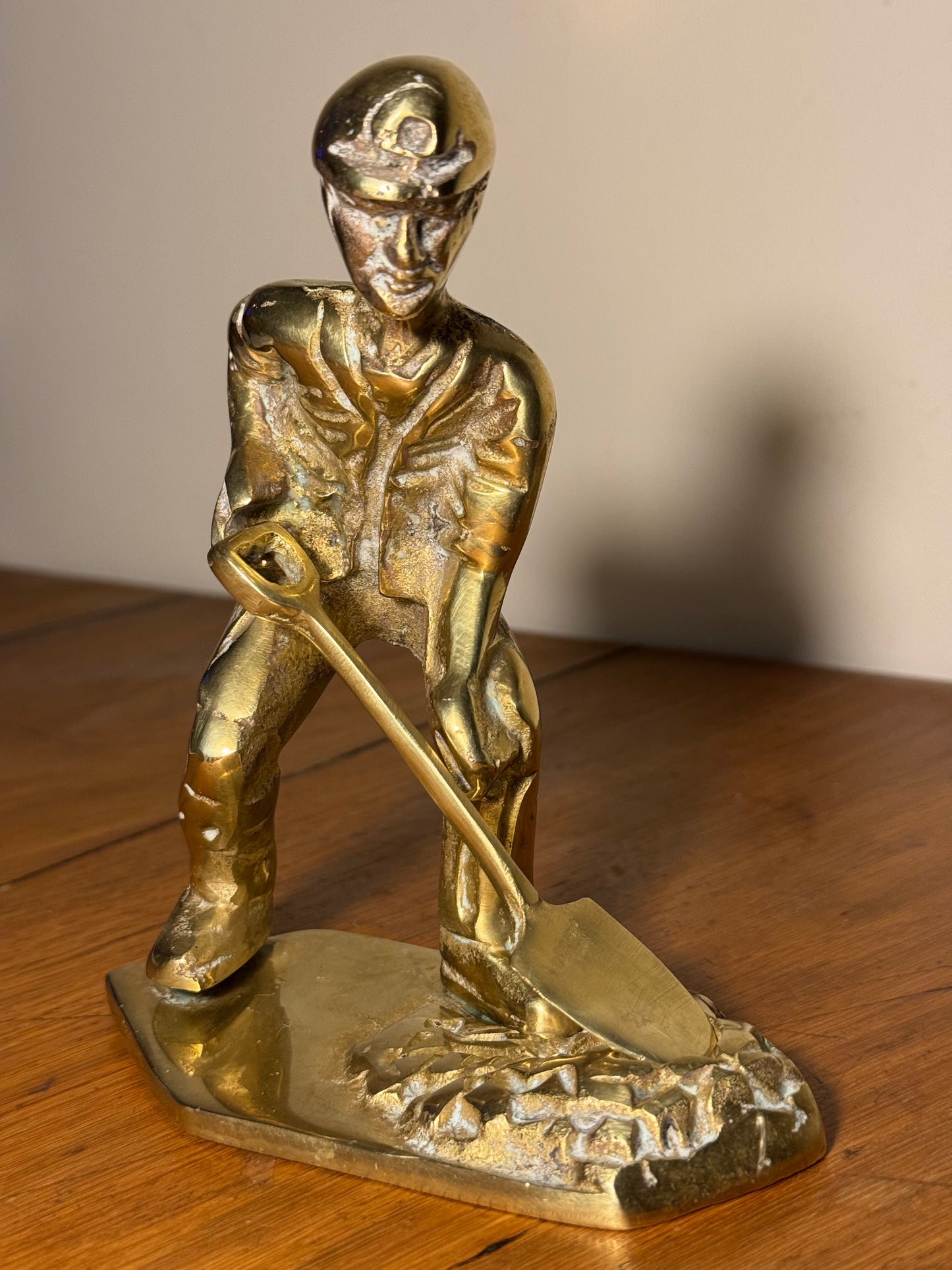 Solid Brass Coal Miner Figure with Removable Shovel