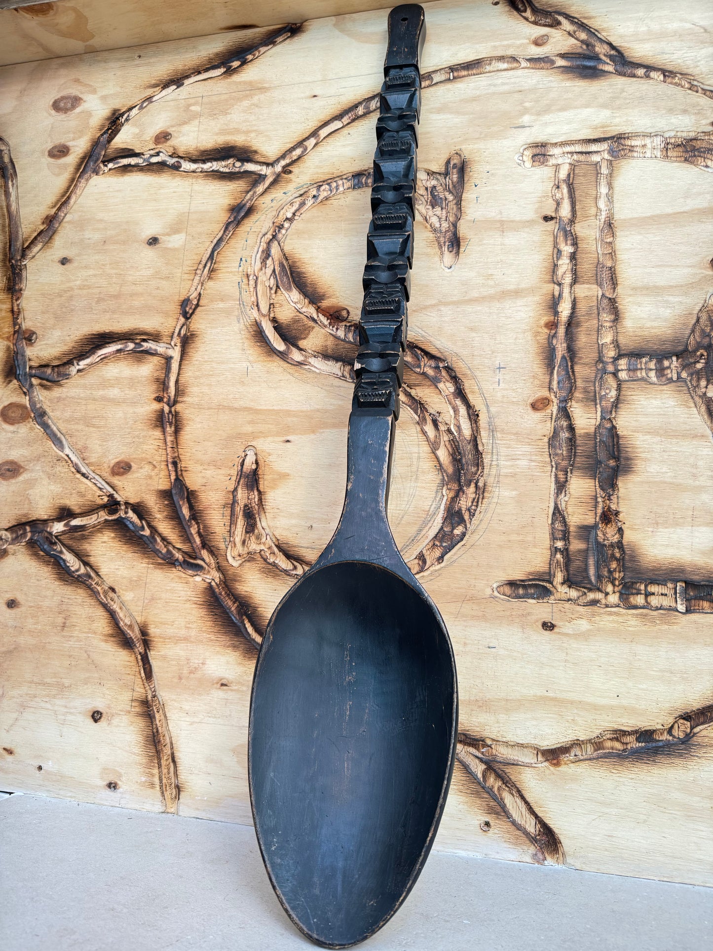 Oversized Hand-Carved Decorative Spoon | Tribal Totem Style | Quirky Unique |
