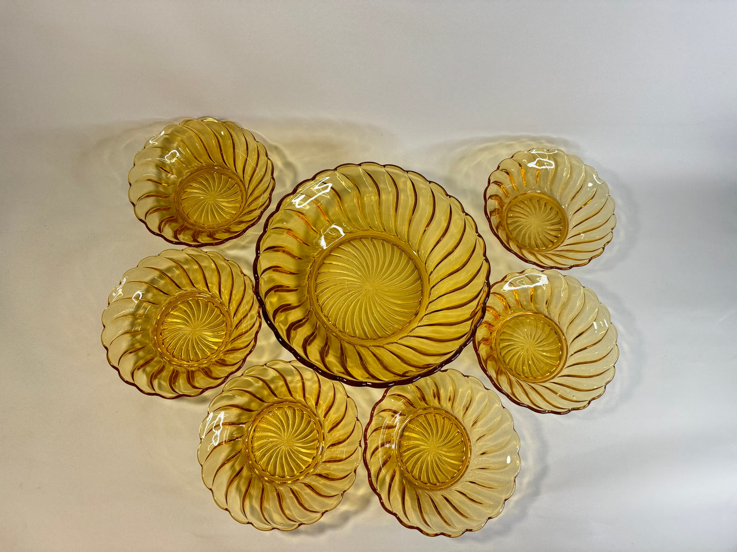 Glass Dessert Bowl Set. Bagley England. Vintage Depression Glass.