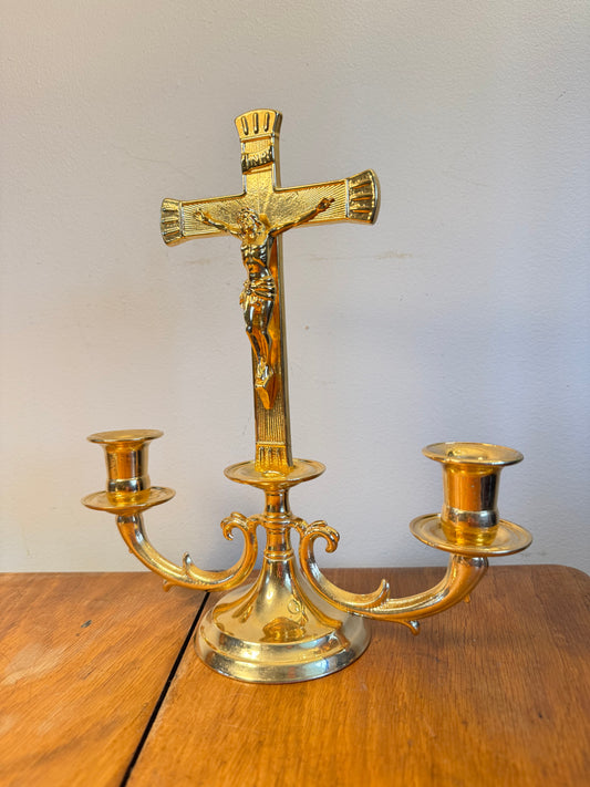 Gold Altar Candelabrum | Religious Crucifix Double Candelabra | Home Decor |