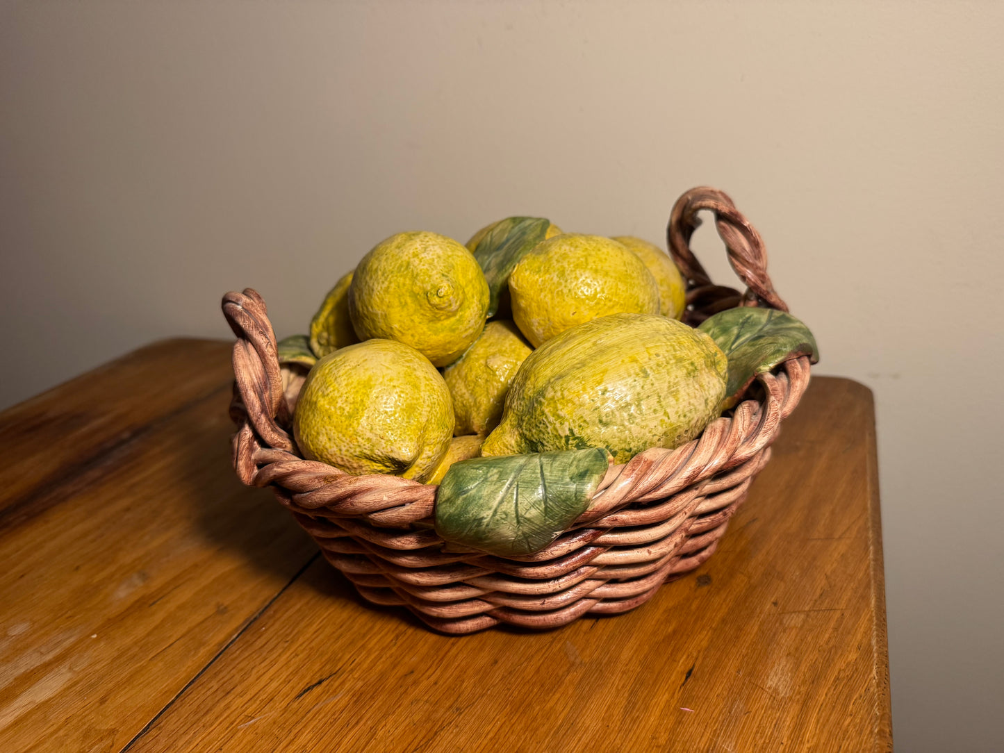 Ceramic Lemon Basket Handmade Portugal Signed Alcobaca Lifesize | Vintage Retro Decor |