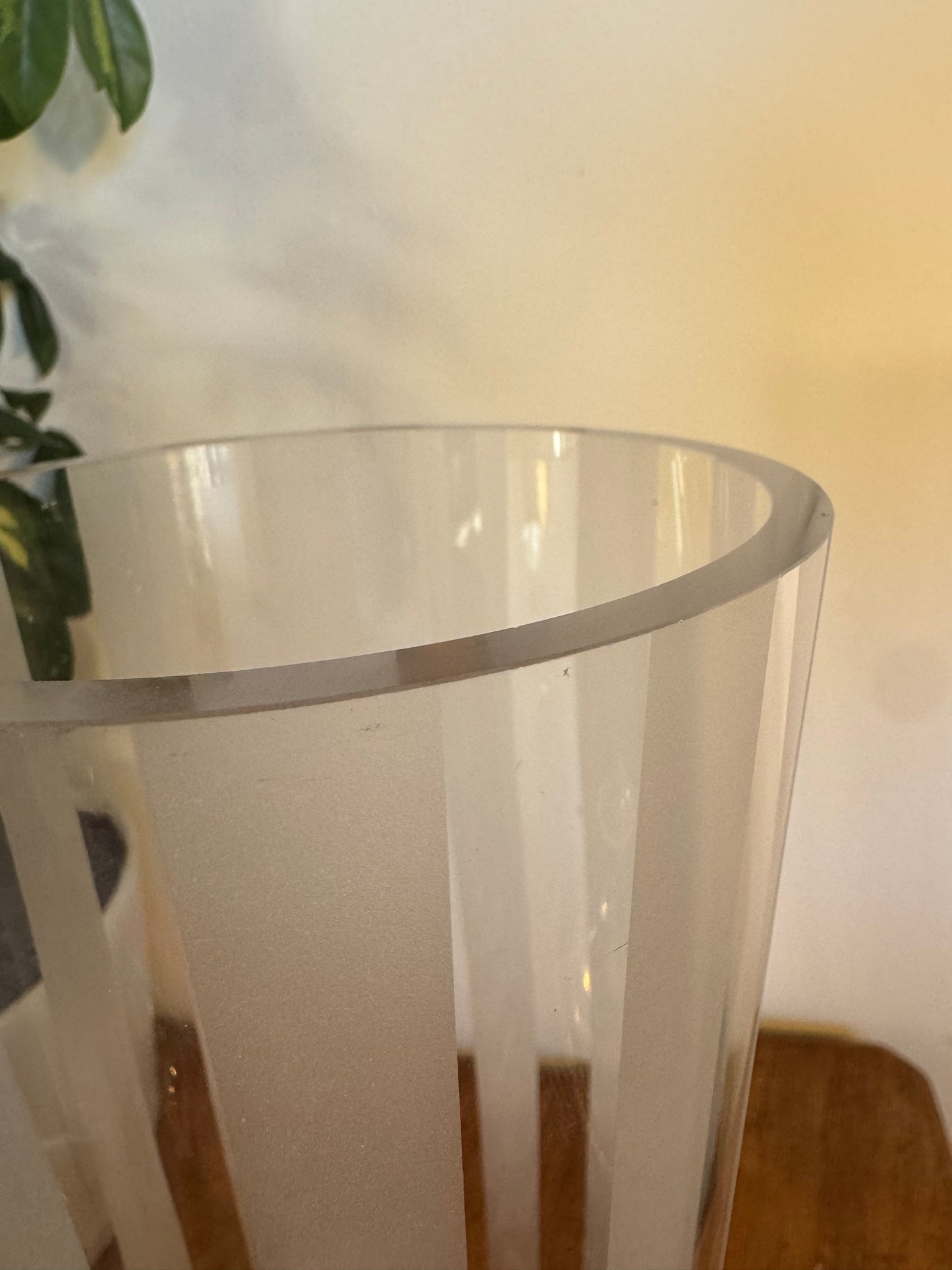 Clear Frosted Stripe Glass Vase | Vintage Retro |