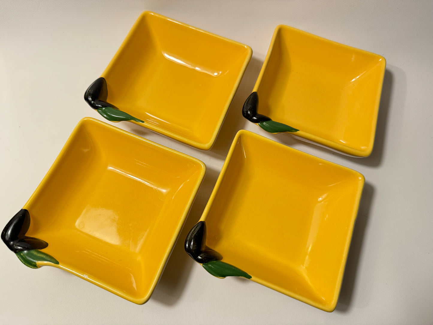 Silea Yellow Serving Bowls with Olive Design | Vintage Retro | Serveware Dinner Party | Made in France |