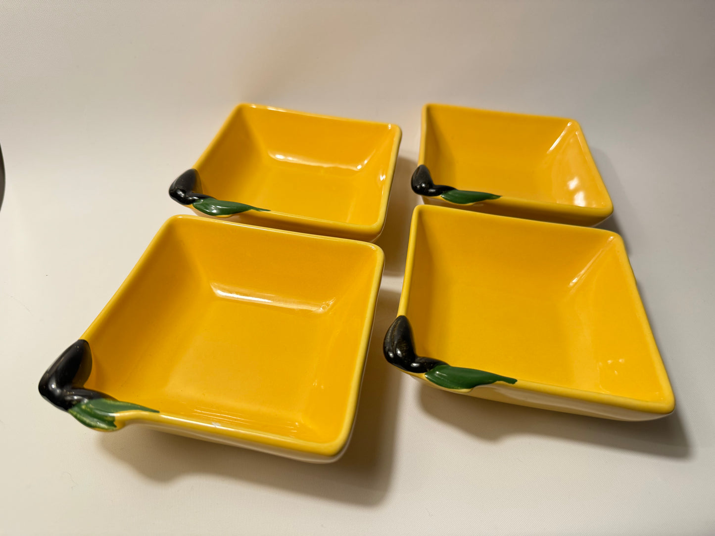 Silea Yellow Serving Bowls with Olive Design | Vintage Retro | Serveware Dinner Party | Made in France |