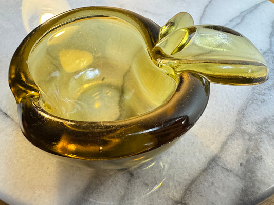 Yellow Thick Glass Apple Shaped Ashtray with Cigar Holder | Vintage Art Glass | Retro Kitsch |
