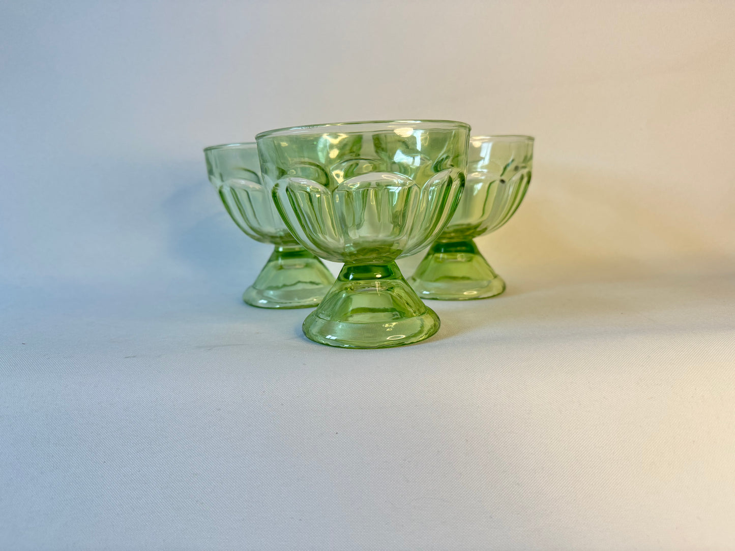 Green Depression Glass Sundae Dessert Bowls | Set of 3 | Vintage Retro |