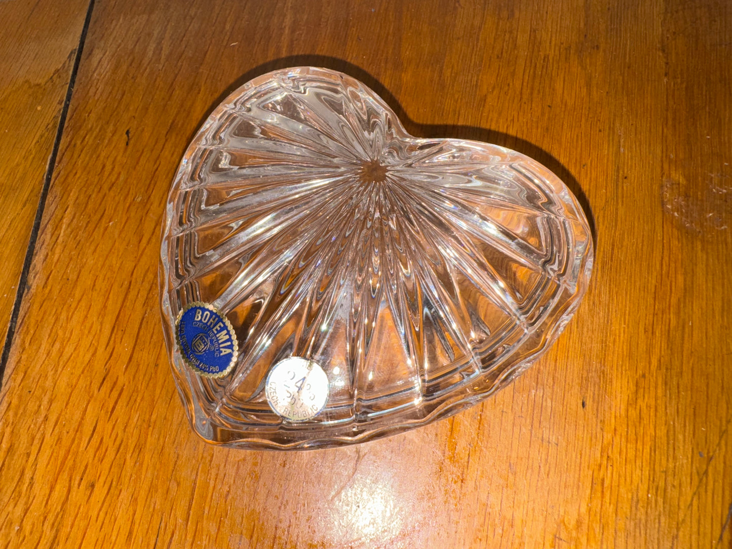Bohemia Crystal Heart Shaped Lidded Trinket Dish | Vintage Retro |