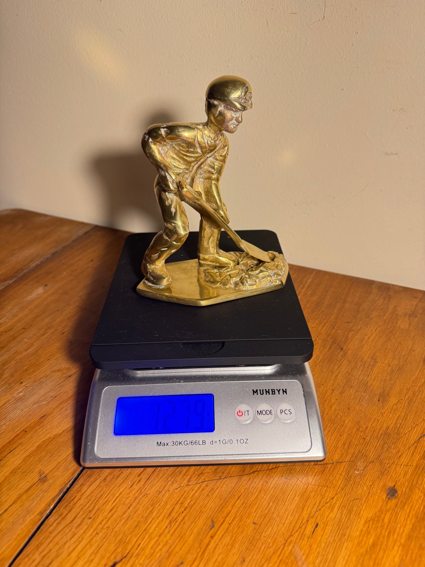 Solid Brass Coal Miner Figure with Removable Shovel