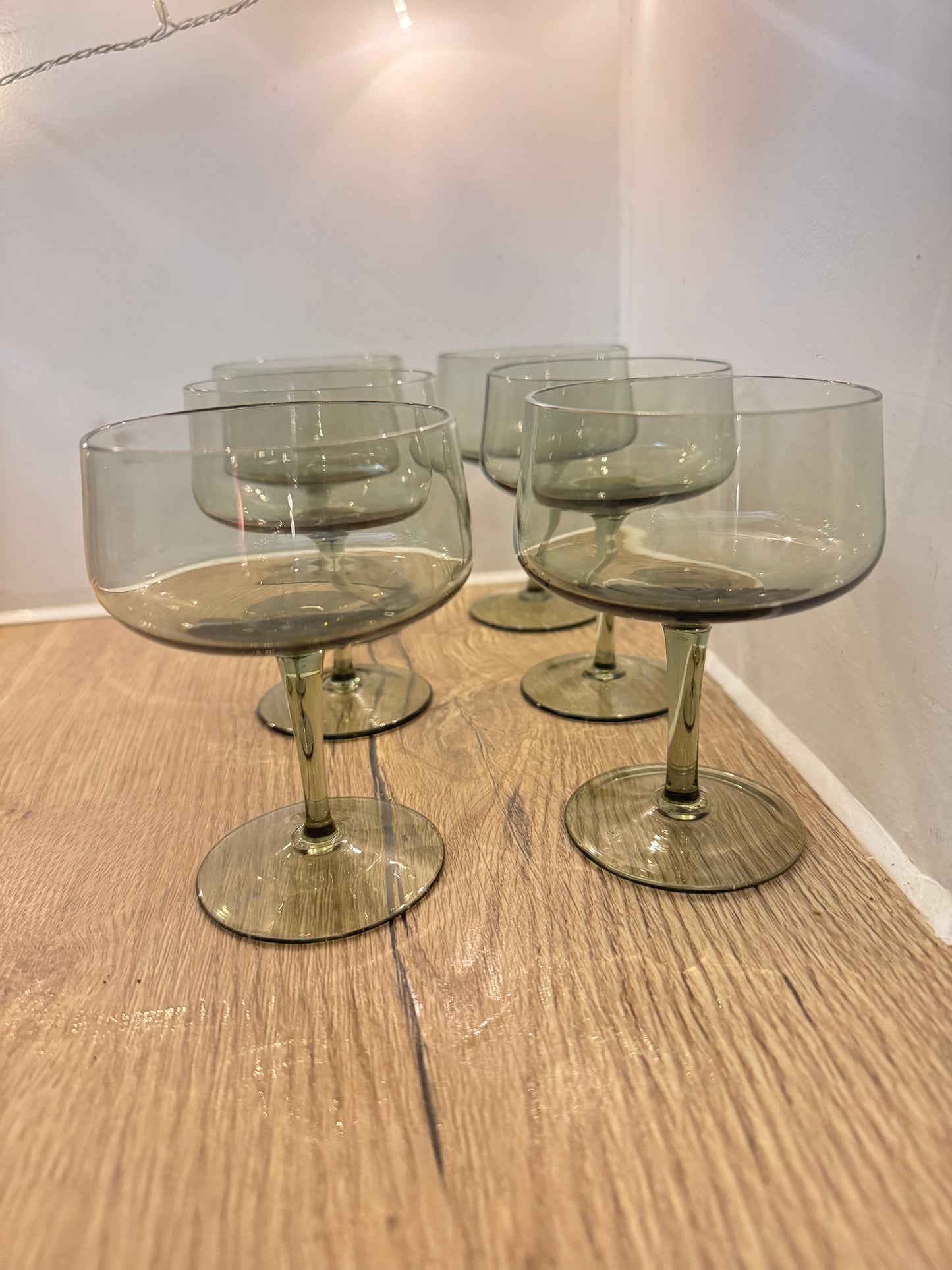 Set of 6 Smoked Cocktail Coupe Glasses | Vintage Retro Barware |