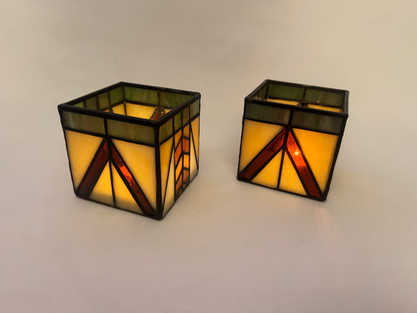 Pair of Art Deco Tiffany Style Tealight Candle Holders