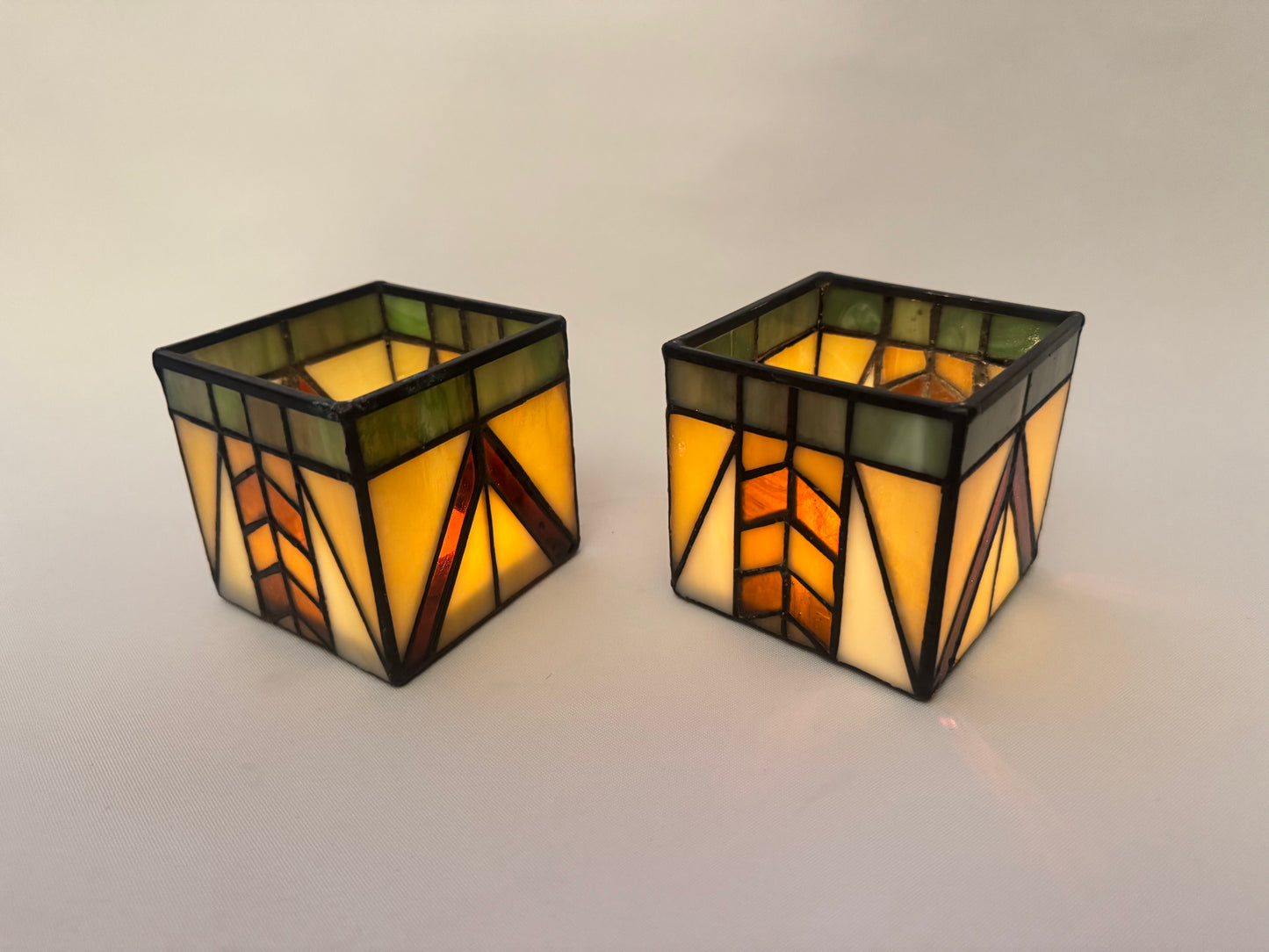 Pair of Art Deco Tiffany Style Tealight Candle Holders