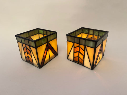 Pair of Art Deco Tiffany Style Tealight Candle Holders