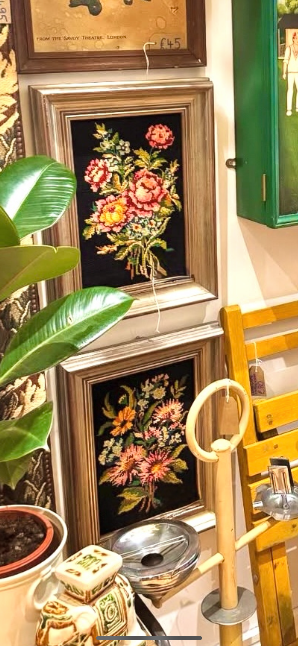 Vibrant Floral Needlepoint in Wooden Frame | Peonies | Wildflowers | Vintage Retro Decor |
