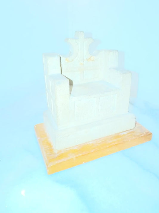 St Luke’s Deptford Stone Chair Ornament on Wooden Base | 1960 | Catholic Holy Decor | Gothic |