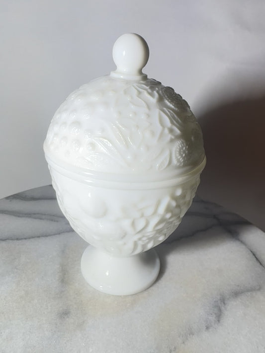 Avon Milk Glass Lidded Pot with Pedestal Base | Vintage Candy Dish |