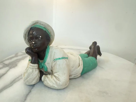 Ornament of Boy Laying | Afro American | Black Figure | Vintage |